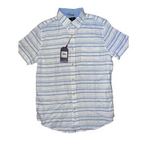 Ben Sherman Blue/ white striped linen blend short sleeve button up men Med NWT